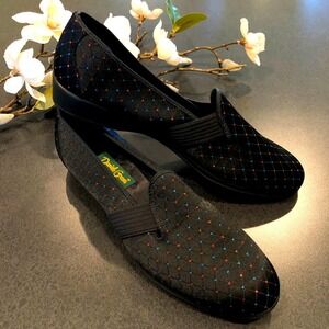 Vintage Daniel Green Metallic Dot Satin Leisure House Shoes Slippers Hard Sole